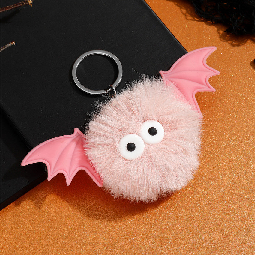 Halloween Bat Plush Pom Keychain