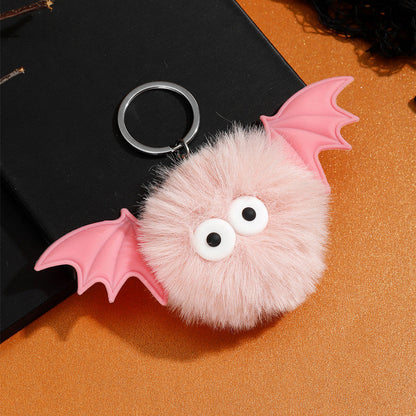 Halloween Bat Plush Pom Keychain