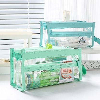 Four-layer Transparent Leather Pencil Bag