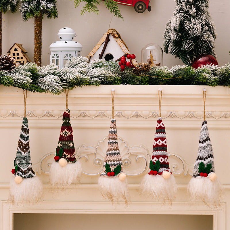 Christmas Knitted Hat with Lights Faceless Doll Pendant