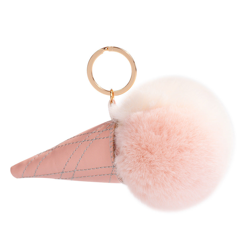 Ice Cream Cone Pom Pom Keychain