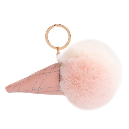 Ice Cream Cone Pom Pom Keychain