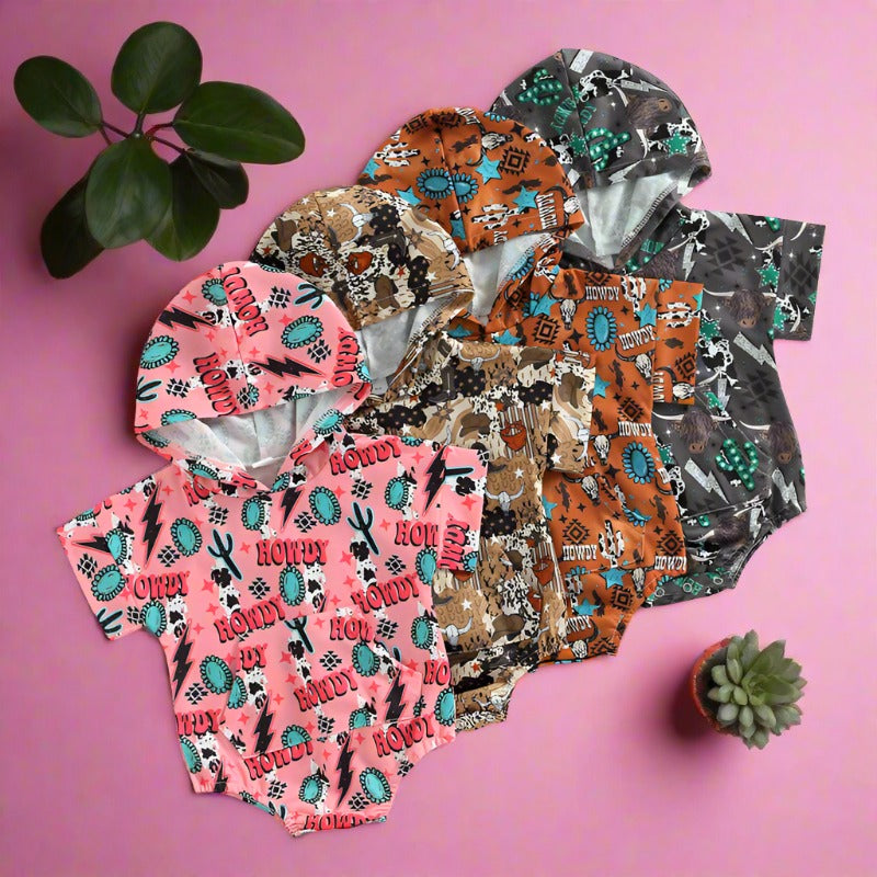 Cotton Aztec Western Cowboy Style HOWDY Kids Onesies