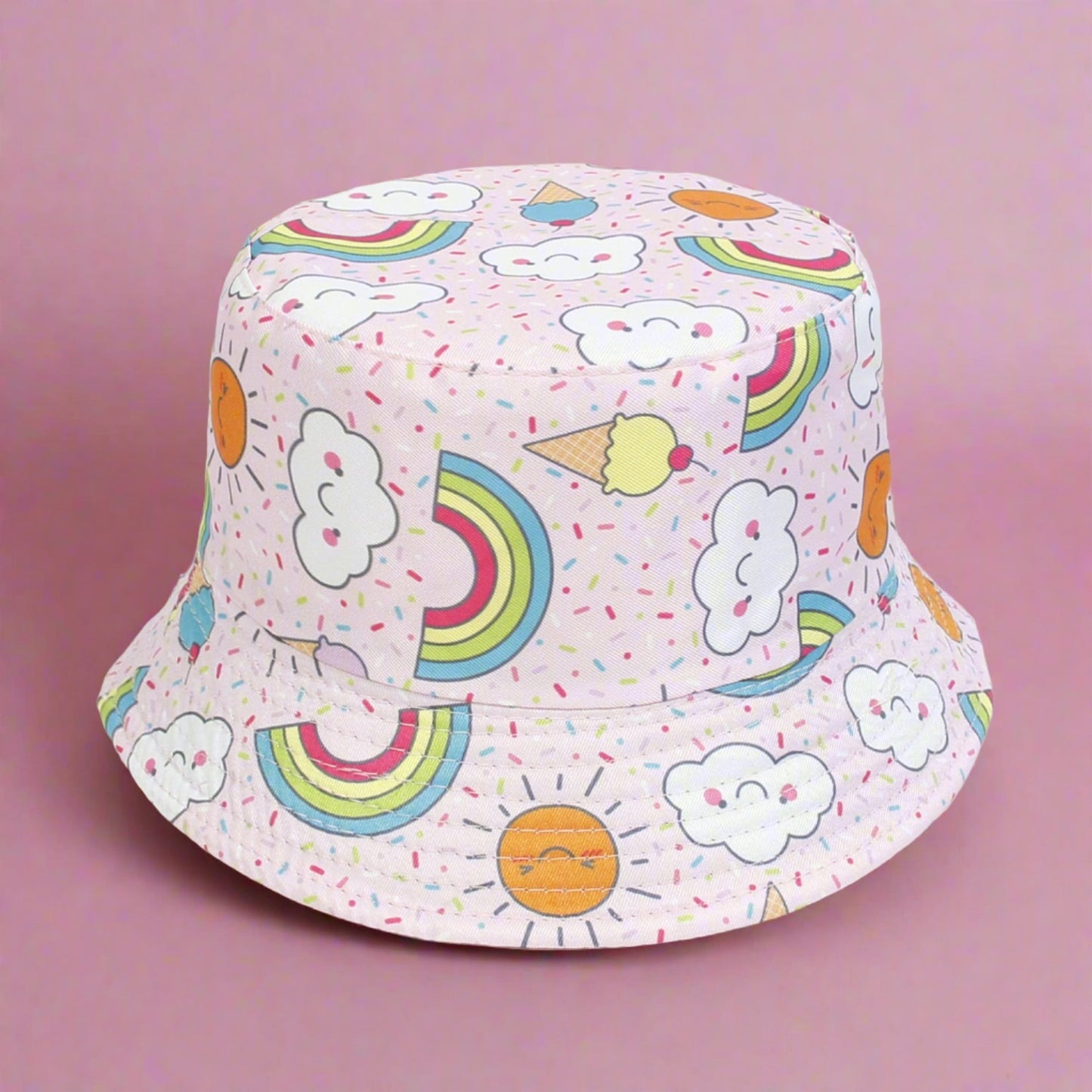 Cotton Polyester Cartoon Rainbow Kids Bucket Hat