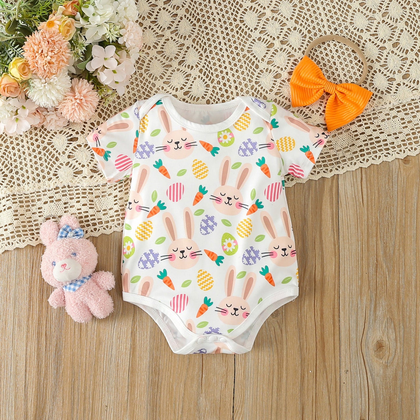 Easter Cotton Bunny Trousers and Hair Tie Three-piece Set