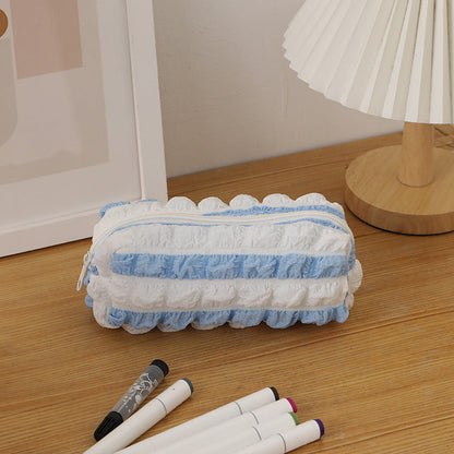 Color Block Striped Large Capacity Pencil Case