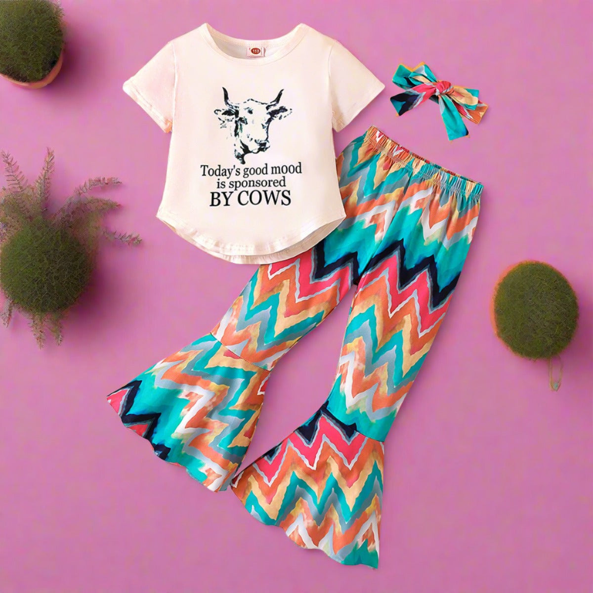 Polyester Tops Flare Pants Two Piece Children's Clothing Set
