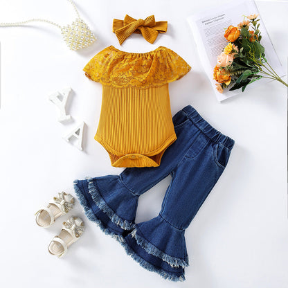 Polyester One-piece Girls Summer Suit