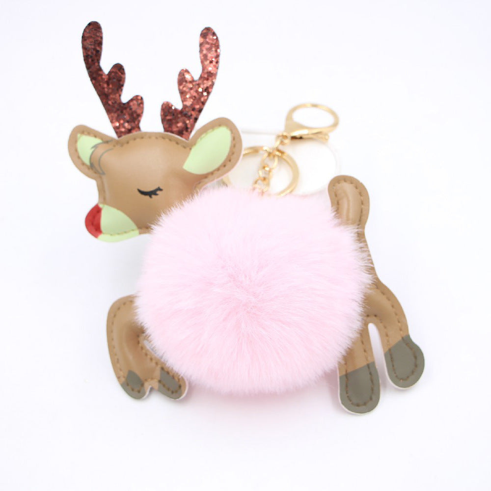 Christmas Deer Plush Ball Keychain