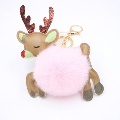 Christmas Deer Plush Ball Keychain