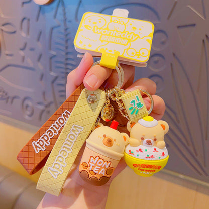 Cartoon Cute Burger Fries Silicone Keychain