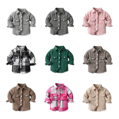 Wholesale Children's Cotton Long Sleeved Plaid Shirts