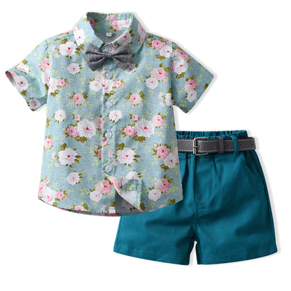 Boys' Cotton Summer Shirt Shorts Casual Two-piece Set