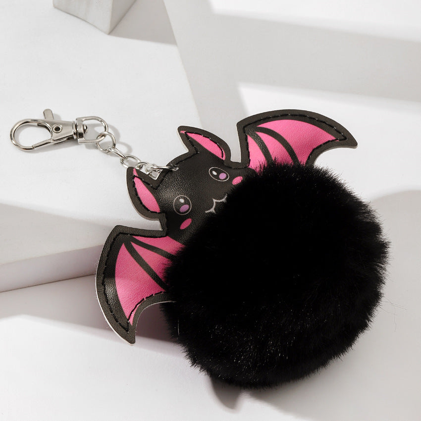 Halloween PU Bat Fur Balls Keychain