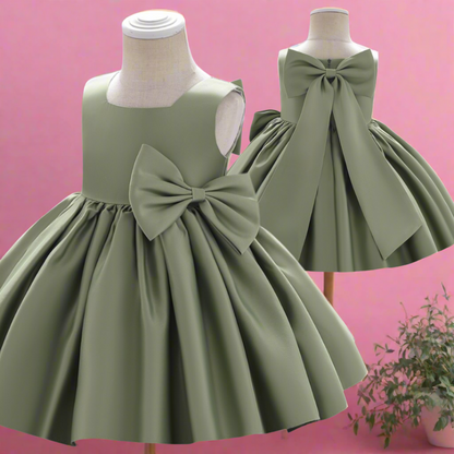 Big Bow Design Silky Baby Girls Sleeveless Party Dress