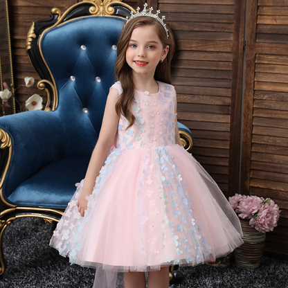 Ombre Floral and Pearl Applique Design Princess Party Dress