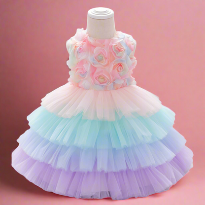 Candy Color Layering Ruffle Mesh Skirt Baby Girl Party Dress