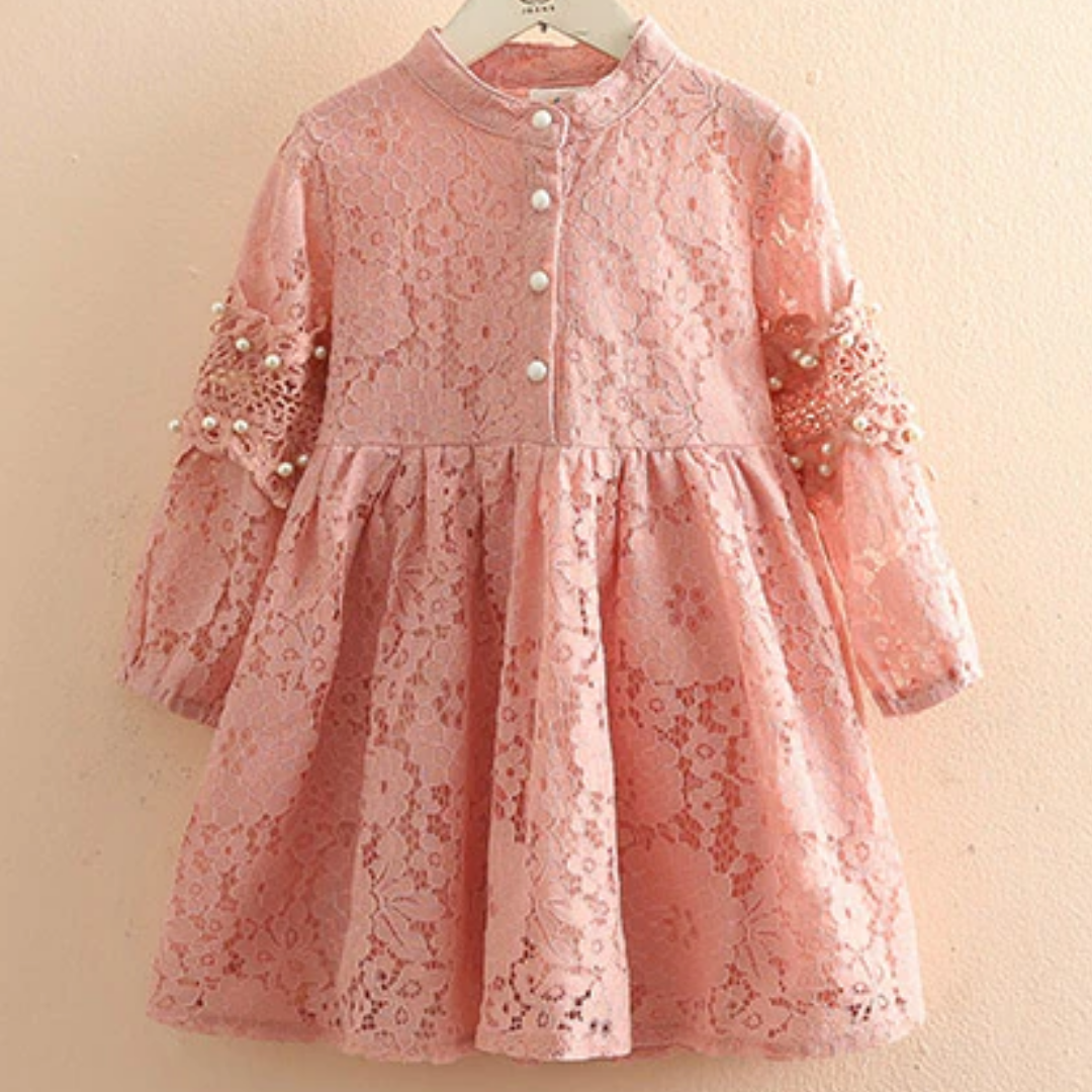 Classic Floral Pattern Long Sleeve Full Lace Dress