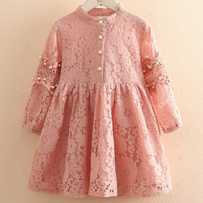 Classic Floral Pattern Long Sleeve Full Lace Dress