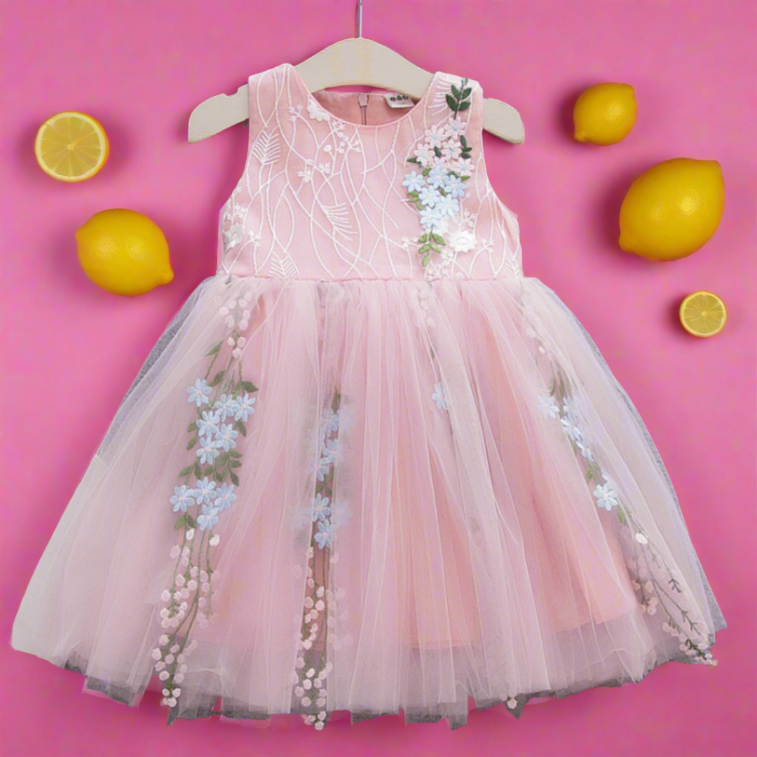 Floral Vines Embroidery Design Multi Layer Princess Dress