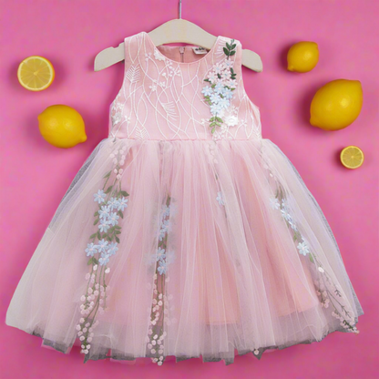Floral Vines Embroidery Design Multi Layer Princess Dress
