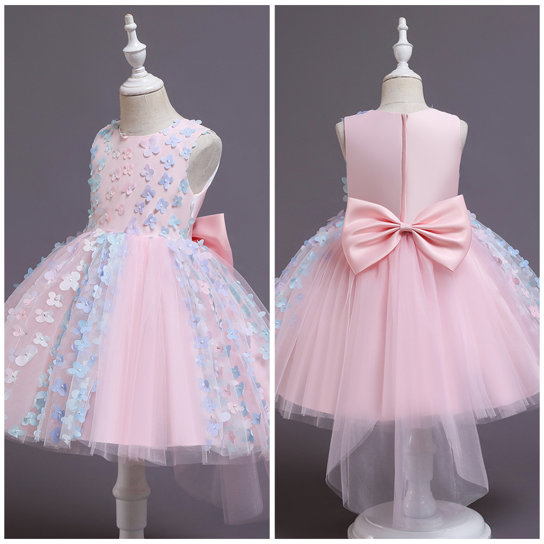 Ombre Floral and Pearl Applique Design Princess Party Dress