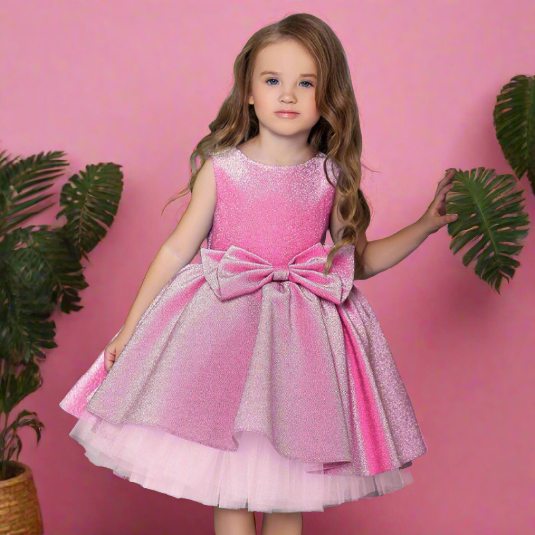 Shiny Glittery Bow Accent Sleeveless Princess Party Dress
