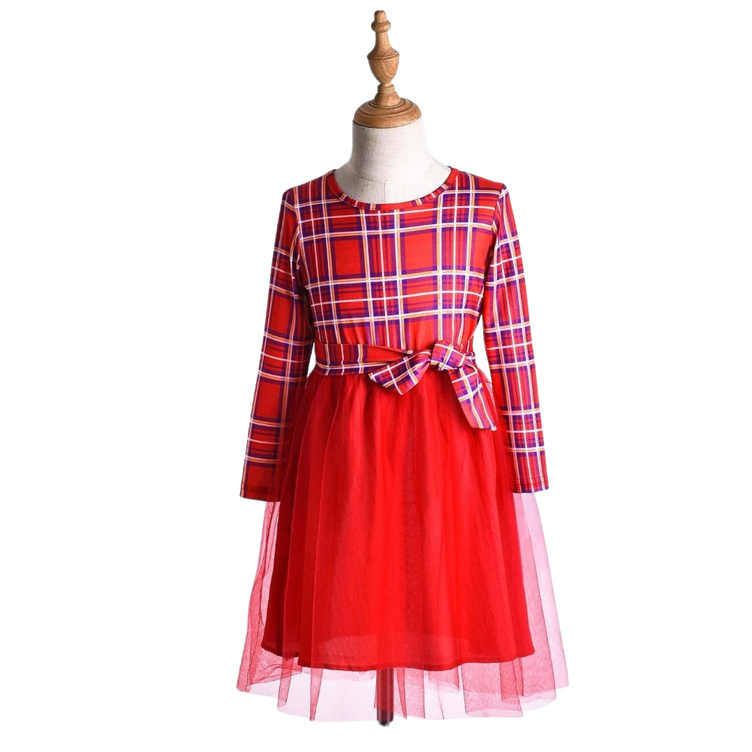 Plaid Long Sleeve Mommy and Me Matching Dress