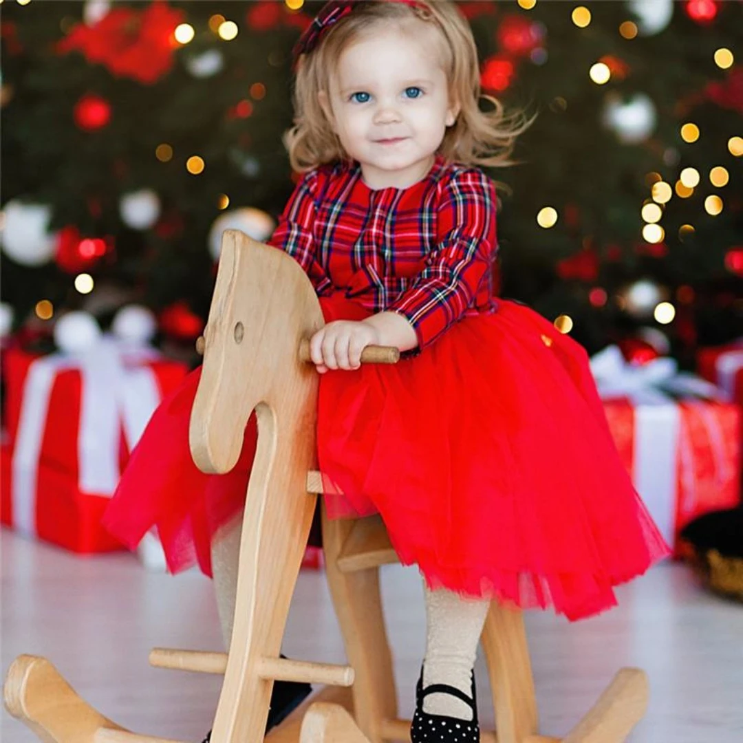 Plaid Long Sleeve Mommy and Me Matching Dress