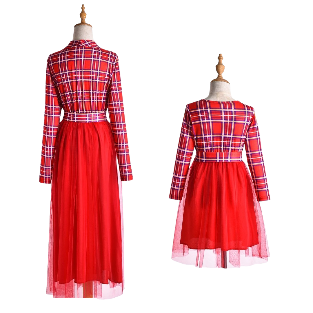 Plaid Long Sleeve Mommy and Me Matching Dress