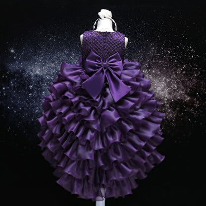 Long Back Puffy Ruffle Dress