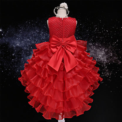Long Back Puffy Ruffle Dress