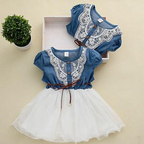 Denim Tulle Lace Dress