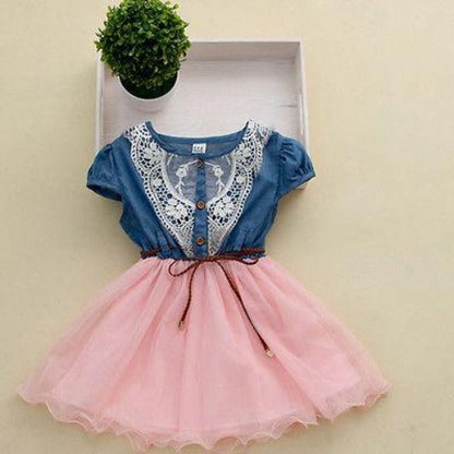 Denim Tulle Lace Dress