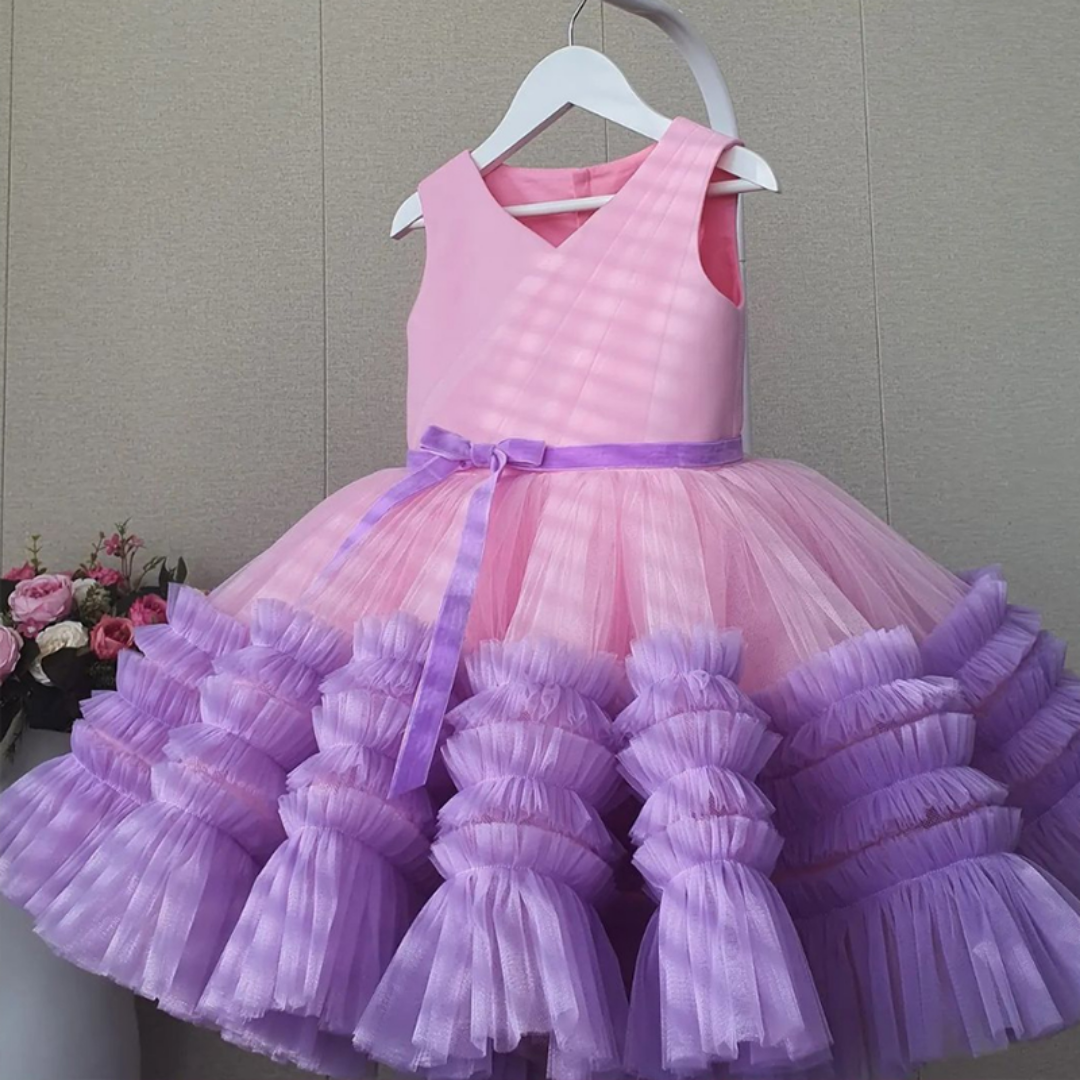 Layered Mesh Ruffles Wedding Flower Girl Party Dress
