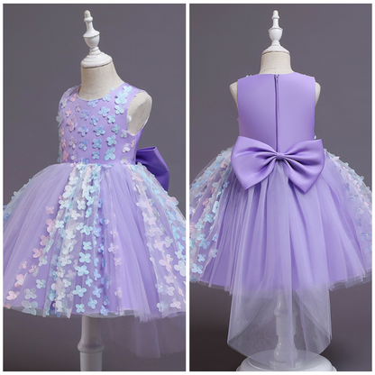 Ombre Floral and Pearl Applique Design Princess Party Dress