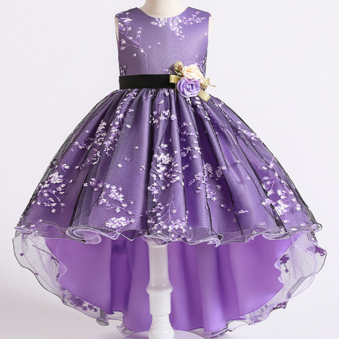 Rose Design Floral Long Back Girls Fashion Party Dress
