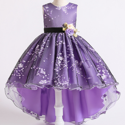 Rose Design Floral Long Back Girls Fashion Party Dress