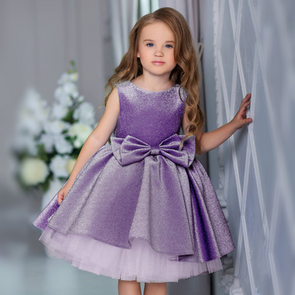 Shiny Glittery Bow Accent Sleeveless Princess Party Dress
