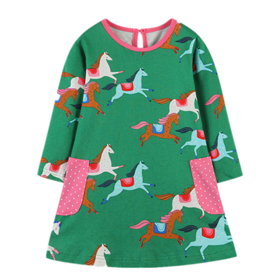 Racing Horse Print Design Long Sleeve Top Dress