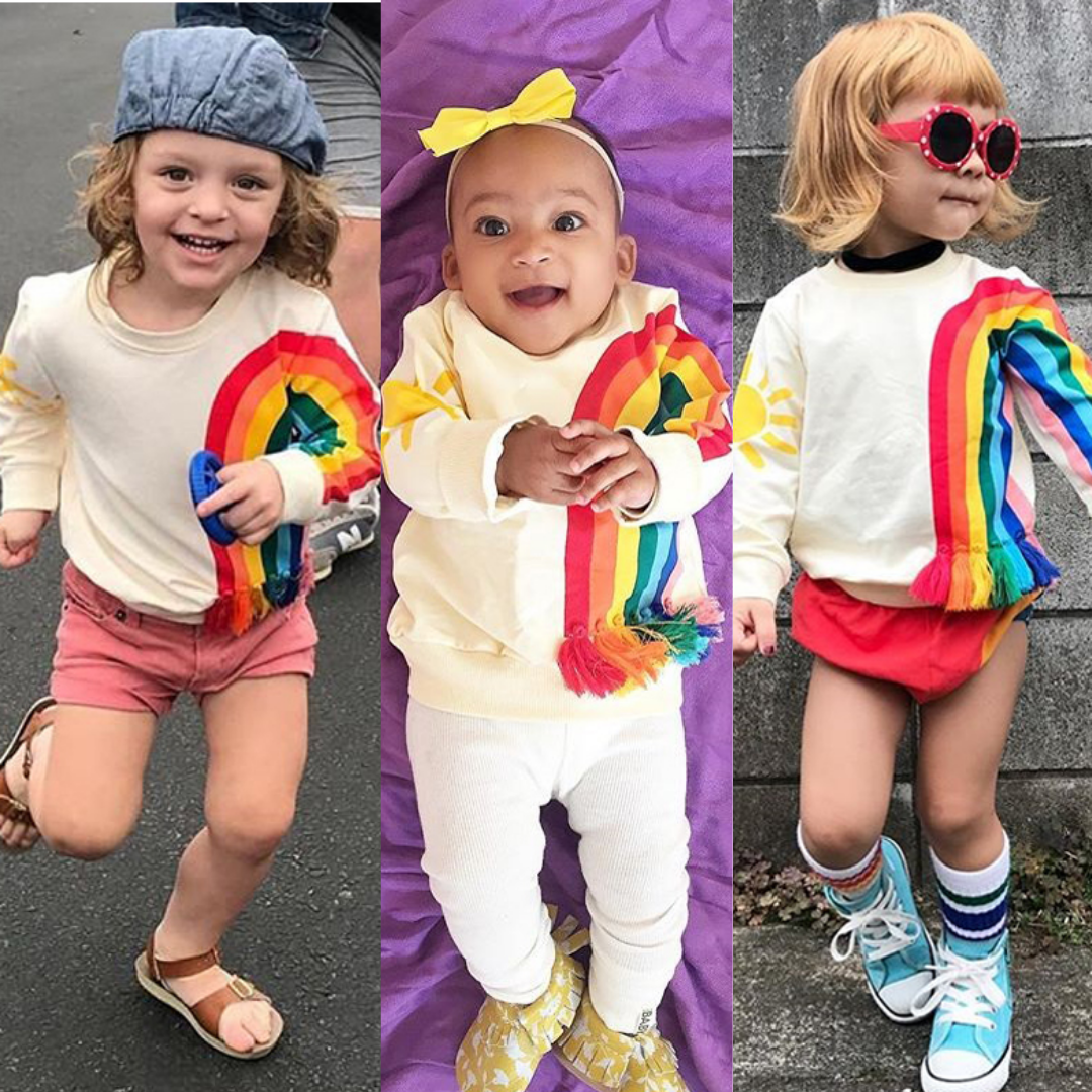 Rainbow and Sun Print Design Sweater