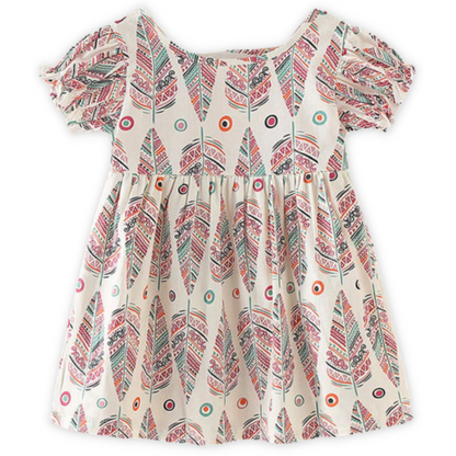 Nature Pattern Print Baby Girl Puff Sleeves Sundress