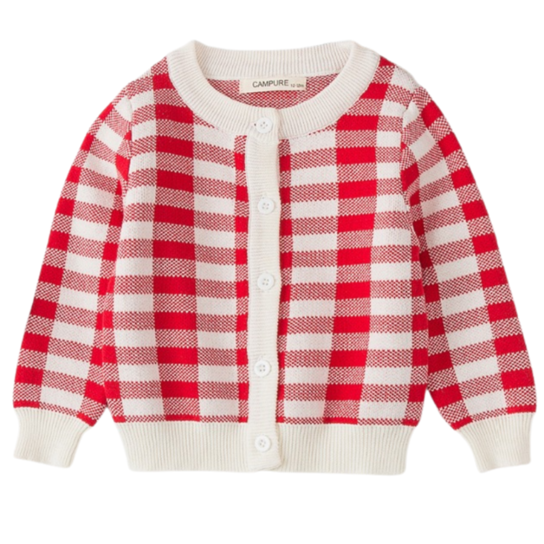 Plaid Design Knitted Cardigan