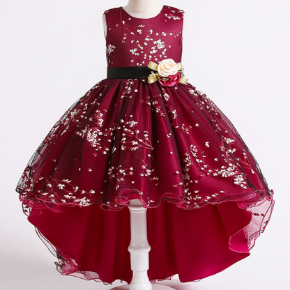 Rose Design Floral Long Back Girls Fashion Party Dress