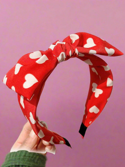 Joyful Days Red Heart Print Bow Headband