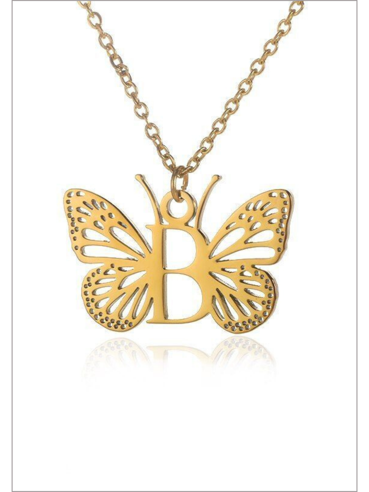 Girls Sweet Keepsake Butterfly Letter Pendant Necklace