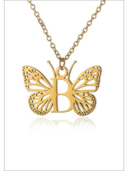 Girls Sweet Keepsake Butterfly Letter Pendant Necklace