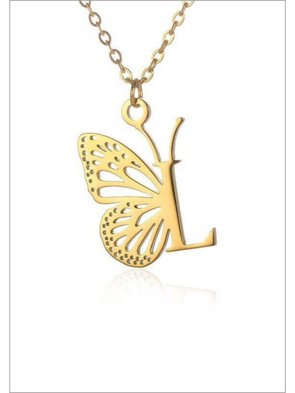 Girls Sweet Keepsake Butterfly Letter Pendant Necklace