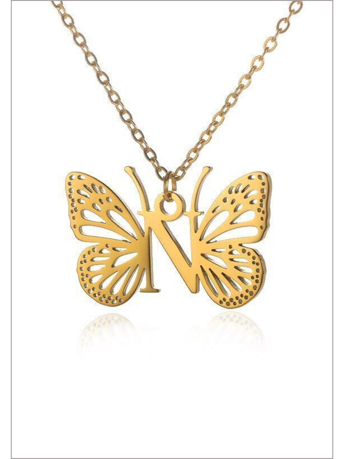 Girls Sweet Keepsake Butterfly Letter Pendant Necklace