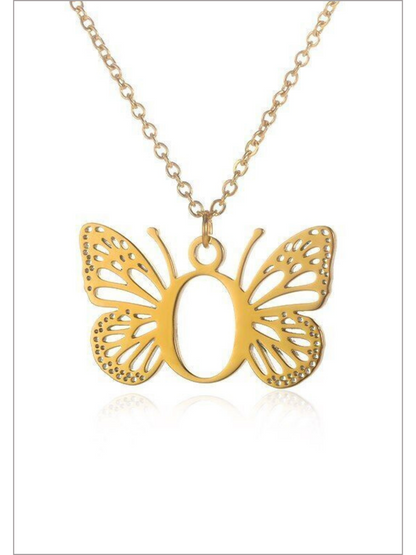 Girls Sweet Keepsake Butterfly Letter Pendant Necklace